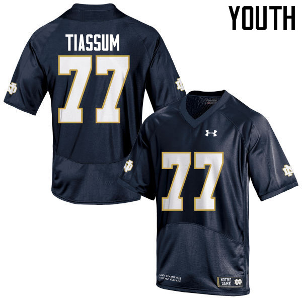 Youth #77 Brandon Tiassum Notre Dame Fighting Irish College Football Jerseys-Navy Blue